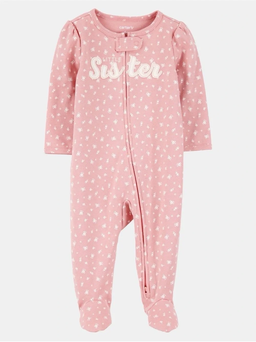 Baby Girl 'Little Sister' 2-Way Zip Cotton Sleep & Play Pajamas - Pink carters
